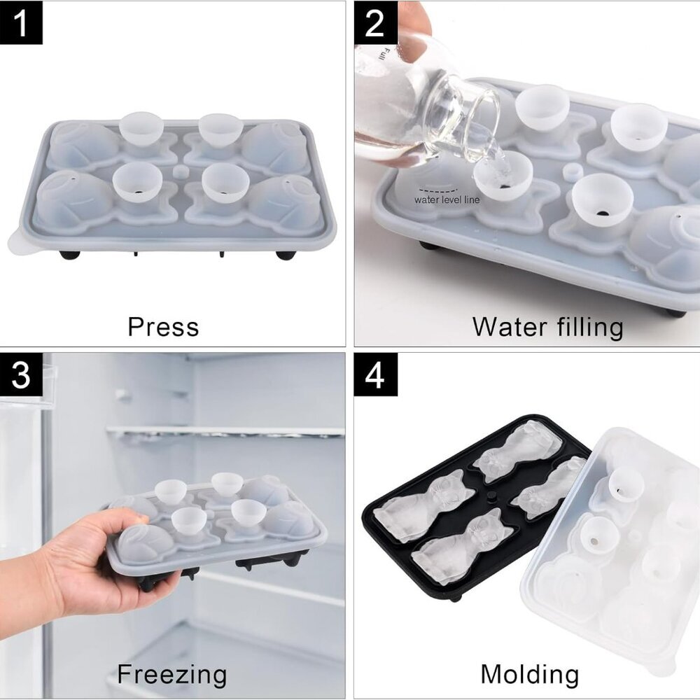 Cat Ice Cube Tray Mold - 3d Cat Shape Ice Cube Trays, Cute Ice Cube Molds For Wh View 5